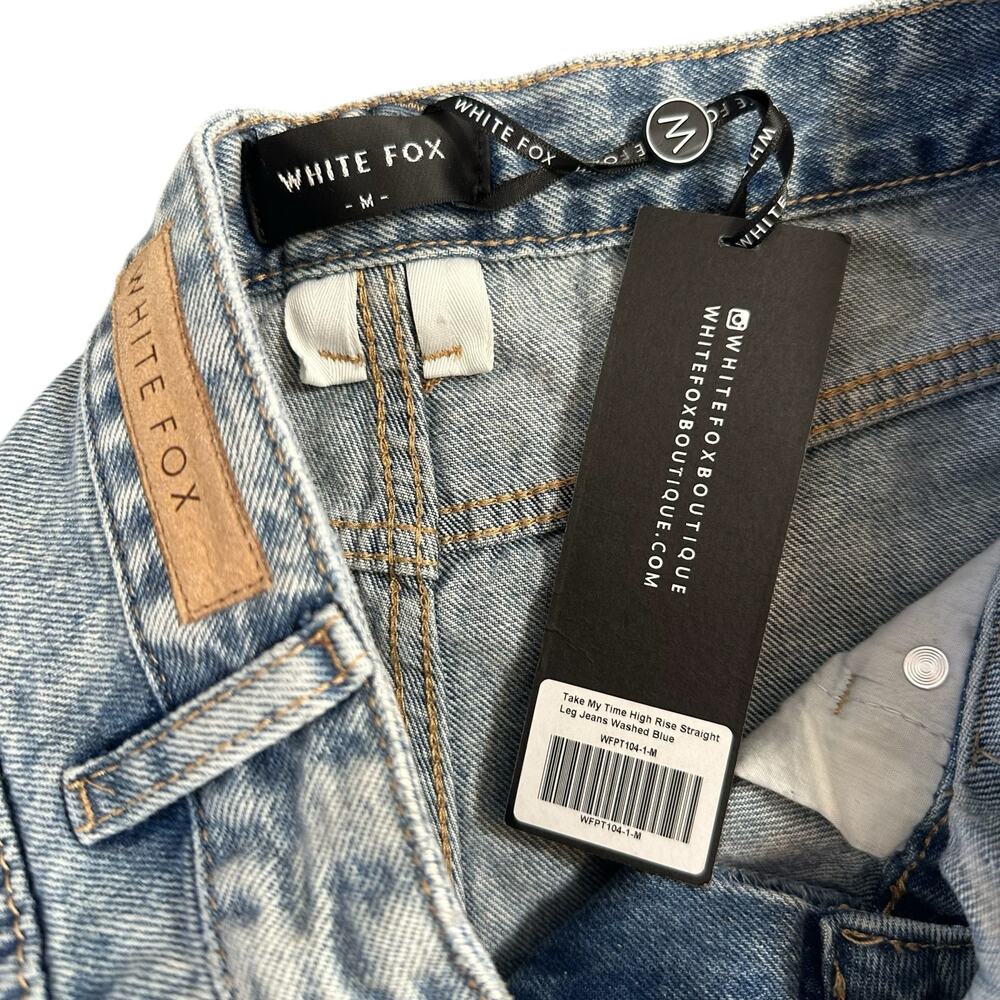 White Fox Women's Take My Time High Rise Straight Leg Jeans Washed Blue Size M - Picture 8 of 9